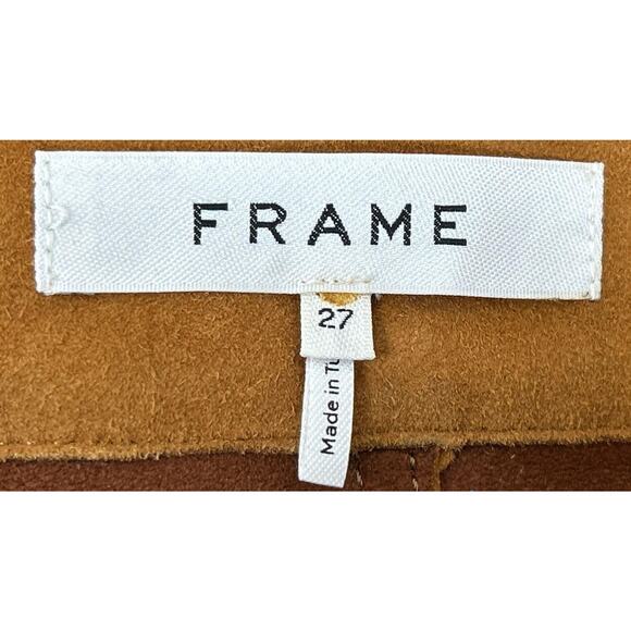 Frame Suede Mini Skirt Size 27 Carmelo Brown $595 Snap Front - Picture 2 of 5